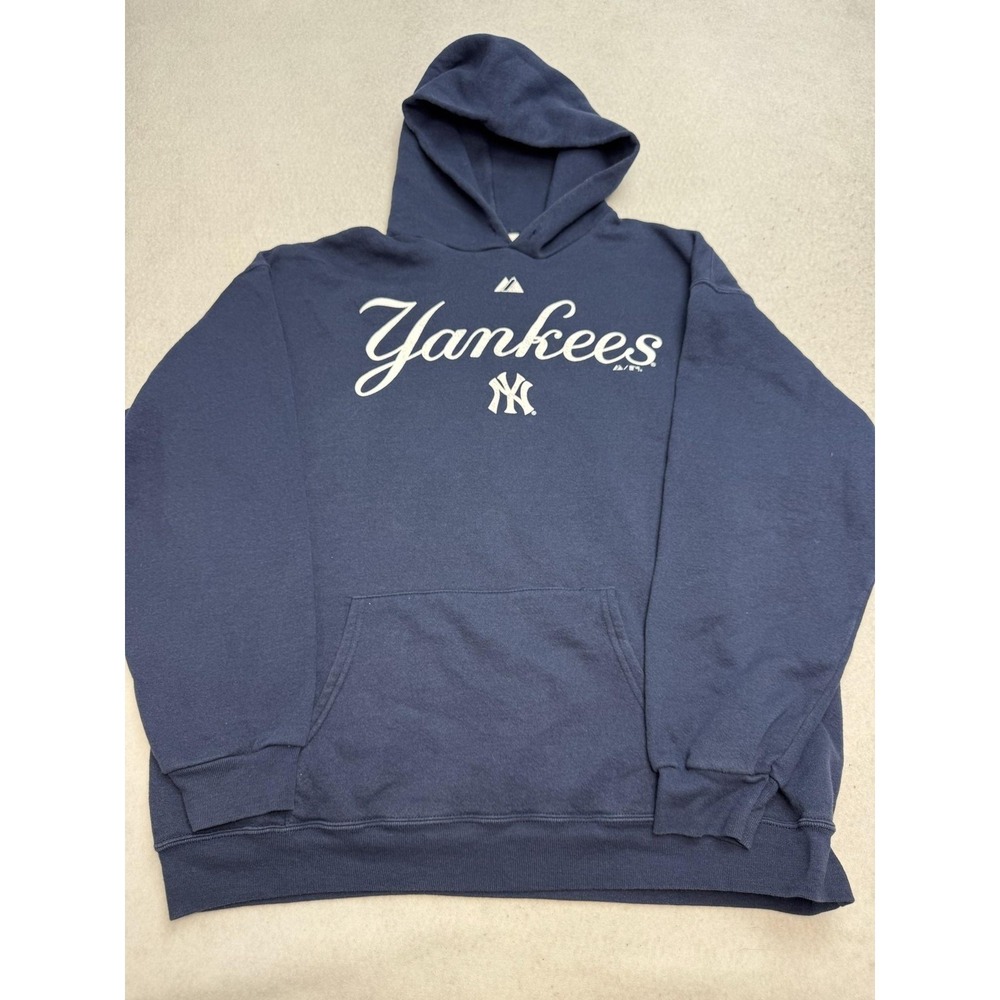 New York Yankees Hoodie Mens XL Blue MLB Baseball Majestic Pullover Sweatshirt